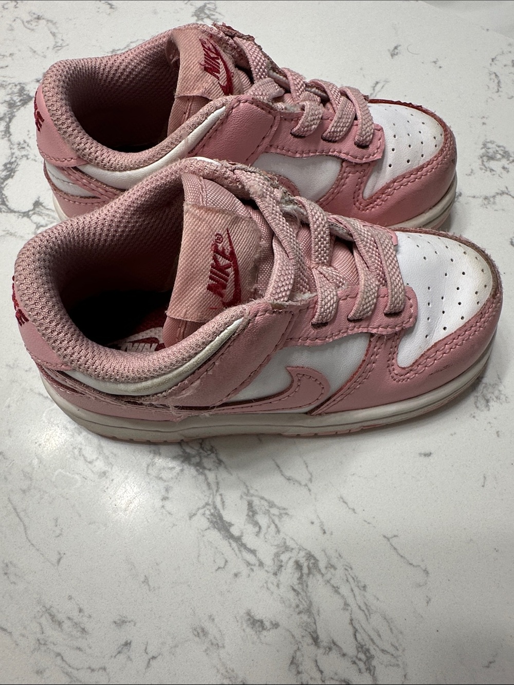 Nike Pink and White Low-Top Kids Sneakers